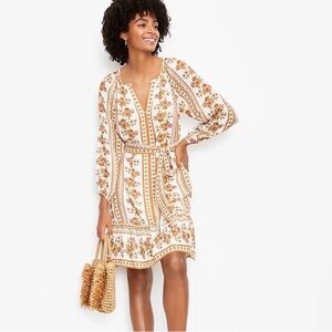 Loft Floral Stripe Split Neck Swing Dress size M